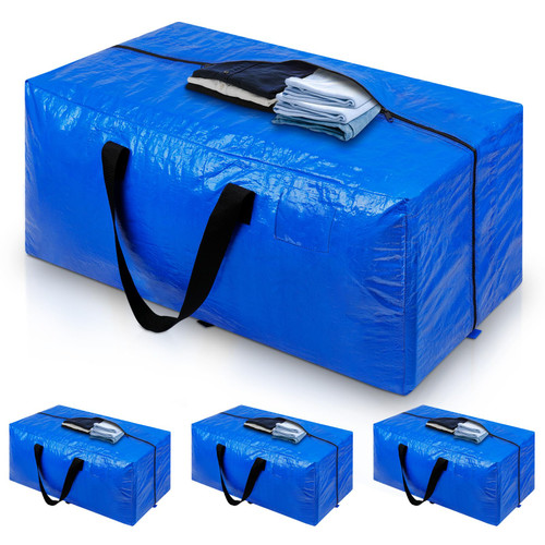 4 Pack Moving Bags College Packing Storage Boxes with Zippers Handles, Heavy Duty Extra Large Moving Supplies Storage Totes for Clothing, Alternative Moving Boxes, Blue