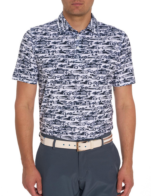 Robert Graham Men AUTO Expo Short Sleeve Knit Polo, White, Small