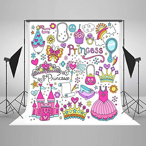 5x7ft Photography Background Diamond Crown Princess 1st Birthday Backdrop Pink Castle Birthday Decorations No Crease Backdrops