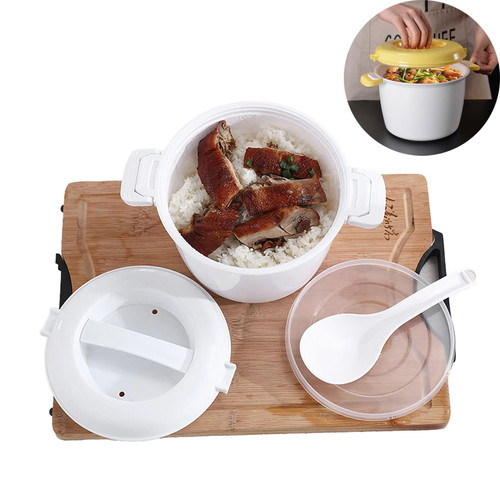 Microwave Rice Cooker, Food Grade Portable Microwave Steamer for Rice, Microwave Steamer for Vegetables, Microwave Cookware (L,White)