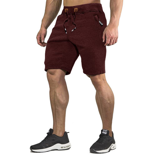 CRYSULLY Men's Solid Gym Workout Shorts Running Fitted Training Jogging Short Pants Wine Red