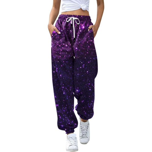Bblulu Stretch Joggers for Women Workout Active Yoga Pants Casual Elastic Waist Workout Trousers Purple