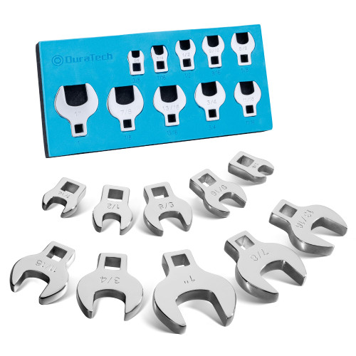 DURATECH 10-Piece 3/8" Drive Crowfoot Wrench Set, Open End Wrench Set, SAE, 3/8"-1", CR-V Steel, with EVA Foam Tool Organizer