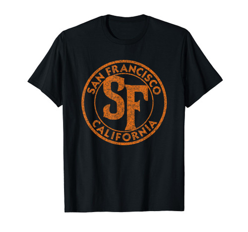 San Francisco California SF Circle Distressed Orange Print T-Shirt