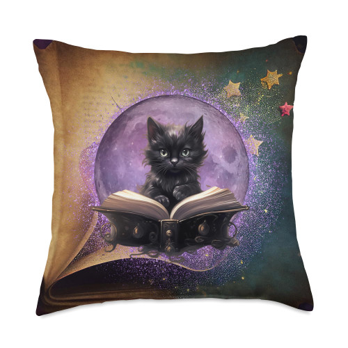 Witchy and Bookish Witch Cat and Books Lover Decor Bookish Witchy Decor Aesthetic Purple Black Witch Cat Books Throw Pillow, 18x18, Multicolor Witchy and Bookish Witch Cat and Books Lover Decor Bookish Witchy Decor Aesthetic Purple Black Witch Cat Books Throw Pillow, 18x18, Multicolor