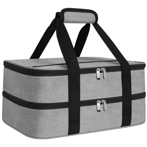 esouler Double Insulated Casserole Carrier Bag Hot & Cold Food Carrier Bag Lasagna Holder Lunch Bag for Picnics, Parties, Travel, Fits 9 x 13 Inches Casserole Dish-Grey