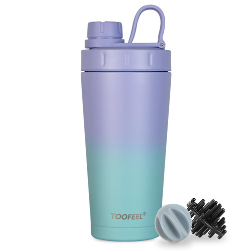 TOOFEEL Insulated Protein Shaker Bottle - 20 oz Stainless Steel Shaker Cups With 2 Shaker Balls, Keeps Cold/Hot, Double Walled Vacuum Metal Protein Shaker, BPA Free Leakproof Gym Shaker