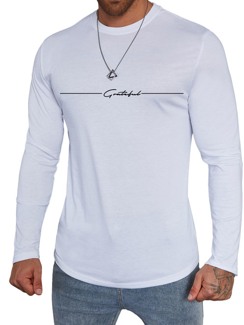 SOLY HUX Men's Letter Print Long Sleeve T Shirt Round Neck Graphic Tees Casual Top White Letter M SOLY HUX Men's Letter Print Long Sleeve T Shirt Round Neck Graphic Tees Casual Top White Letter M