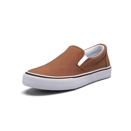 Low-Top Slip Ons Women's Fashion Sneakers Casual Canvas Sneakers for Women Comfortable Flats Breathable Padded Insole Slip on Sneakers Women Low Slip on Shoes (Light Brown, Numeric_8)