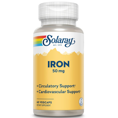 Solaray Iron 50 mg | Healthy Circulation, Cardiovascular Function & Red Blood Cell Health Support | 60 VegCaps