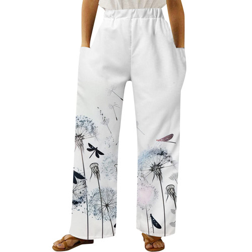 Bblulu Flowy Linen Pants for Women,Summer Cotton Linen Pants Loose Elastic Waist Capris Pants Wide Leg Cropped Trousers White Bblulu Flowy Linen Pants for Women,Summer Cotton Linen Pants Loose Elastic Waist Capris Pants Wide Leg Cropped Trousers White