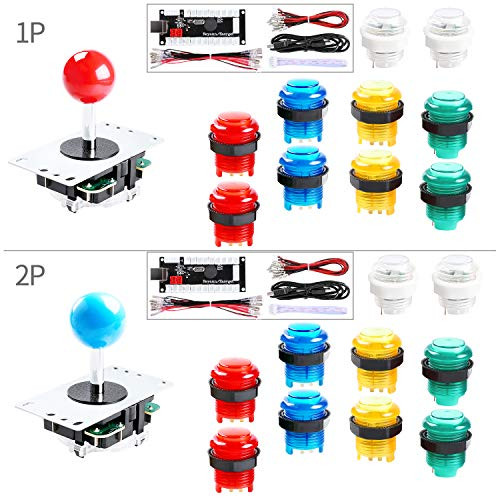 Hikig 2-Player LED DIY Arcade Kit for PC, MAME, Raspberry Pi 2X Zero Delay USB Encoder + 2X Arcade Joystick + 20x LED Arcade Buttons - Mixed Xbox 360 Controller Color Version