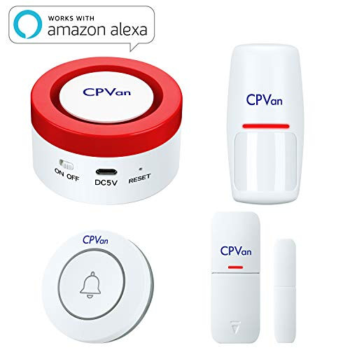 CPVAN WiFi Home Alarm System, Smart Alarm System Work with Aleax, DIY Burglar Alarm System for Home, Security Alarm System with Motion Sensor, Door Connect Sensor, Doorbell, Remote Control