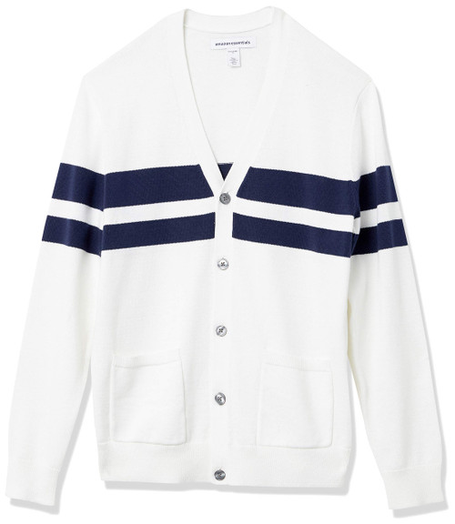 Amazon Essentials Men's Cotton Cardigan Sweater, Navy White Rugby Stripe, XX-Large