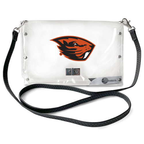 Littlearth Womens NCAA Oregon State Beavers Clear Envelope Purse with Black Fashion Strap, Clear, 10" x 6.5" x 0.5"
