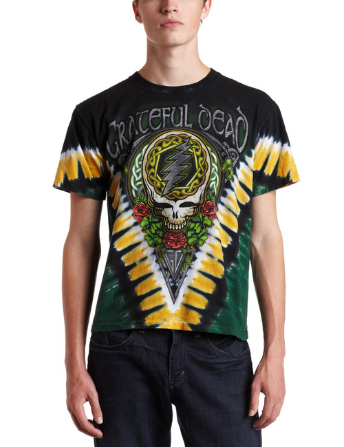 Liquid Blue Men's Grateful Dead Shamrock Tie Dye T-Shirt, Multi, Large