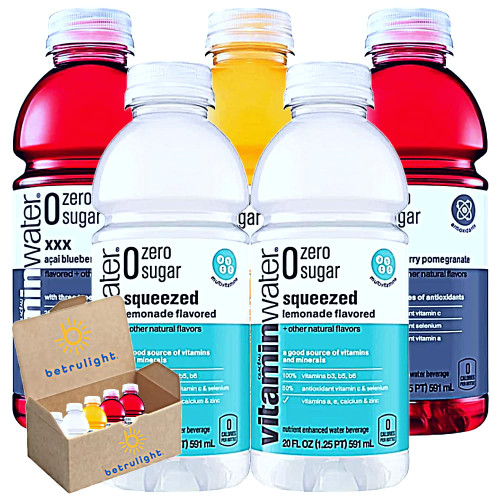 Vitamin Water Zero Sugar | Nutrient Enhanced Flavored Drinking Water Assortment of Acai Blueberry Pomegranate, Squeezed Lemonade, Rise Orange, Power-C Dragonfruit and Energy Tropical Citrus in 20 Fl oz Bottle | Pack of 5 | Every Order is Elegantly Pa