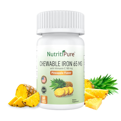 NutritiPure Chewable Iron 65 mg with Vitamin C 180 mg - Tablet in Pineapple Flavor 60 Count (1)
