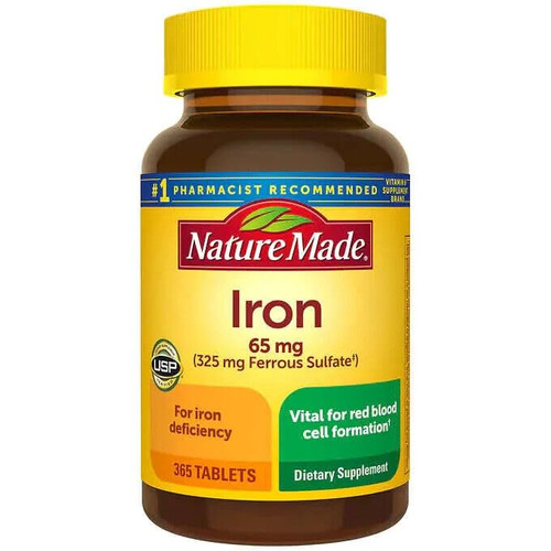 Nature Made Iron 65 mg (325 mg Ferrous Sulfate) 365 Tablets, 365 Day Supply,Dietary Supplement for Red Blood Cell Support Nature Made Iron 65 mg (325 mg Ferrous Sulfate) 365 Tablets, 365 Day Supply,Dietary Supplement for Red Blood Cell Support