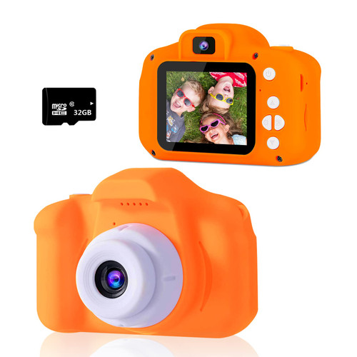 Portable HD Digital Kids Camera, Best Kids Camera Toddler Toys Gifts for 3 4 5 6 7 8 9 Year Old Boys and Girls, Kids Selfie Camera with 32GB SD Card, HD Digital Video Cameras for Toddler Orange