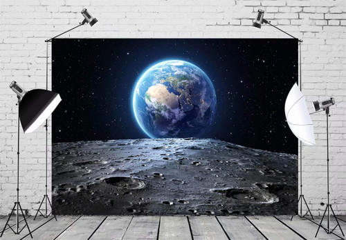10x6.5ft Fabric Outer Space Backdrop Blue Earth Seen from The Moon Surfac Furnished by NASA Planet Photography Backdrop for Birthday Party Decoration Photoshoot Photo Background Props
