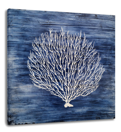 Navy Blue Canvas Wall Art Hand Painted White Coral Painting Modern Abstract Tree Pictures Coastal Artwork for Bedroom Living Room Bathroom Decoration