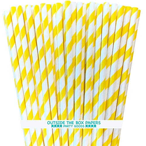 Striped Paper Straws - Yellow White - 7.75 Inches - Pack of 50 - Outside the Box Papers Brand