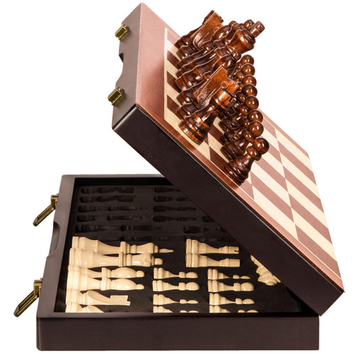 Wooden Magnetic Chess Set 15" Chess Board Game with Chess Pieces & Storage Slots Folding Travel Chess Set for Kid Adult, 2 Extra Queens Tournament