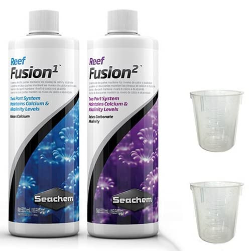 Seachem Fusion 1 ONE Liter, Fusion 2 ONE Liter & 2X Measuring Cups Bundle (4 Items)