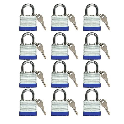 Locks Laminated Steel Keyed Padlocks Keyed Alike Locks, Normal Shackle Padlocks, for Hasp Latch, Sheds, Fences, Storage Locker, School, Gym?Pack of 12