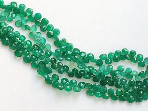 1 Strand Natural Green Onyx Heart Briolettes, Green Onyx Faceted Heart Beads, Emerald Green Onyx, Original Green Onyx Necklace 8" Long