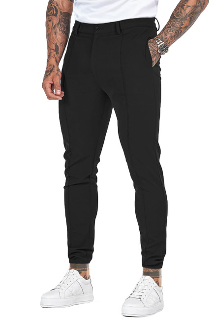 Mens Pleated Cropped Pants Black Chinos Pants Men Ankle Length 34