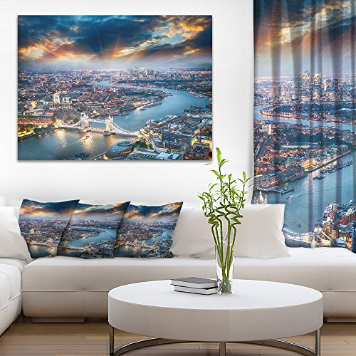 Designart PT8297-20-12 Aerial View of London at Dusk Cityscape Photo Canvas Print 12" H x 20" W x 1" D 1P Designart PT8297-20-12 Aerial View of London at Dusk Cityscape Photo Canvas Print 12" H x 20" W x 1" D 1P