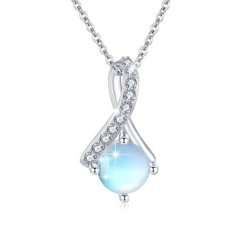 Moonstone Necklace for Women 925 Sterling Silver Infinity Jewelry Rainbow Synthetic Moonstone Necklace Simple Elegant Jewelry Christmas Birthday Gift for Girls