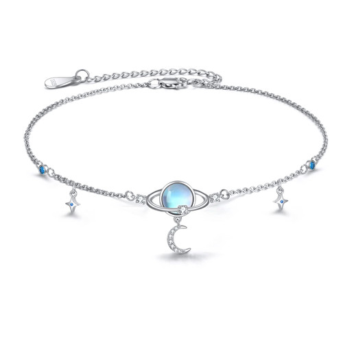 Moon Star Anklet for Women Sterling Silver Planet Galaxy Anklet Bracelet Foot Beach Anklets Dainty Jewelry Gifts for Girls