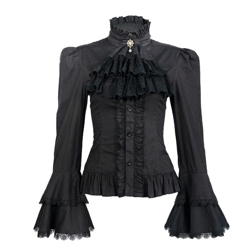 Victorian Blouse Womens Gothic Lolita Shirt Vintage Long Sleeve Lotus Ruffle Tops (XL, Black) Victorian Blouse Womens Gothic Lolita Shirt Vintage Long Sleeve Lotus Ruffle Tops (XL, Black)