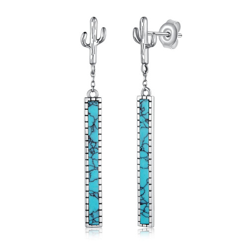 Turquoise Cactus Earrings 925 Sterling Silver Turquoise Western Earrings Turquoise Jewelry for Women Girls Men