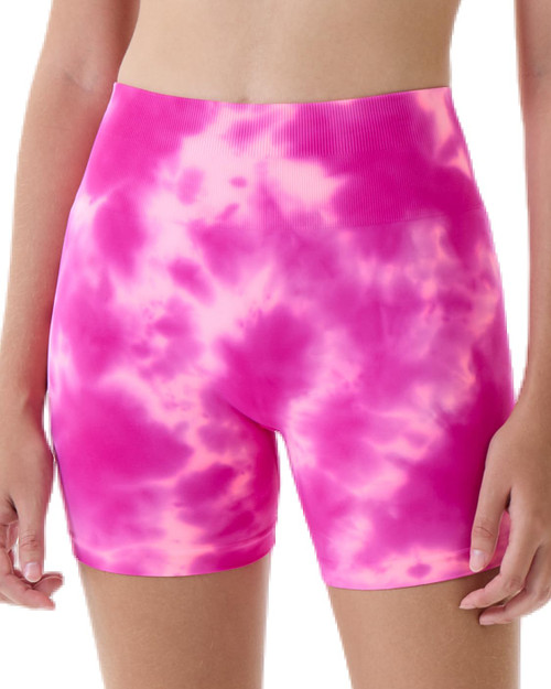 Dream Tie Dye Workout Shorts for Women Seamless Scrunch Soft Active Shorts,Dazzling Pink Tie Dye,L