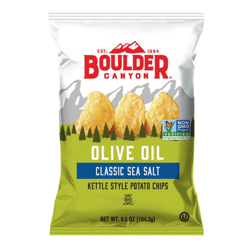 Boulder Canyon Kettle Style Potato Chips with Olive Oil and Classic Sea Salt, Sharing Size Bags (4-Pack)