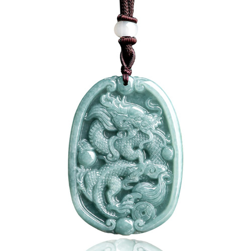 Hand-Carved Natural Jade Dragon Pendant Necklaces for Men Women, Zodiac Amulet Healing Stone Choker Necklaces for Jewelry Gifts