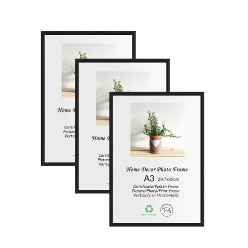 A3 Metal Picture Frame 3 Pack 11.7x16.5 IN Black Aluminum Alloy Photo Frame Gallery Poster Frame with Plexiglass for Wall Hanging