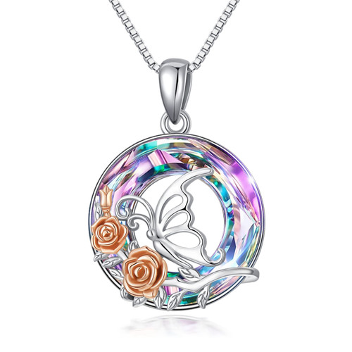 Rose Butterfly Necklace 925 Sterling Silver Butterfly Crystal Pendant Necklace Jewelry Gifts for Women Girls Wife Girlfriend Birthday Valentine's Day Rose Butterfly Necklace 925 Sterling Silver Butterfly Crystal Pendant Necklace Jewelry Gifts for Women Girls Wife Girlfriend Birthday Valentine's Day