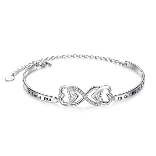 925 Sterling Silver I Love You to the Moon and Back Love Heart Infinity Bracelet Love Quote Jewelry for Women Teen Girls Lover Gifts (Style 3_I love you to the moon and back)