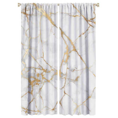 White Marble Curtain Gold Textures Blackout Print Rod Pocket Window Drapes for Bedroom Living Room 42x63in