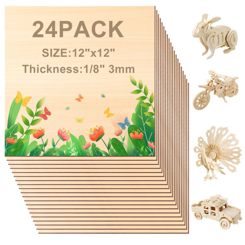 Basswood Sheets 1/8 x 12 x 12 inch, 3mm Basswood Plywood Sheets,24Pcs Balsa Wood Sheets Wood Blanks for Laser Cutting,Wood Burning,Painting, Model Making Easter Ornaments Basswood Sheets 1/8 x 12 x 12 inch, 3mm Basswood Plywood Sheets,24Pcs Balsa Wood Sheets Wood Blanks for Laser Cutting,Wood Burning,Painting, Model Making Easter Ornaments
