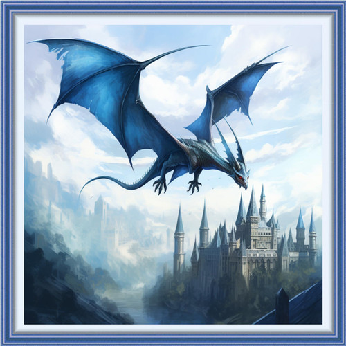 Stamped Cross Stitch Kits for Beginners Full Range of Cross Stitching Embroidery Pattern for Kids or Adults, 11CT DIY Needlepoint Embroidery Starter Kits-Blue Winged Dragon 17.7x17.7 inch