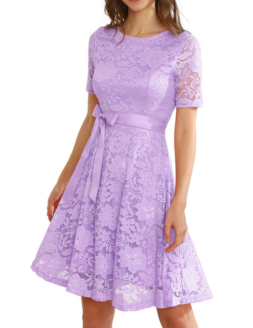 Lace Graduation Dress for Women, 2024 Semi Formal Wedding Guest Dress, Modest Church Dress, Cocktail Prom Midi Dress Lavender 3XL Lace Graduation Dress for Women, 2024 Semi Formal Wedding Guest Dress, Modest Church Dress, Cocktail Prom Midi Dress Lavender 3XL