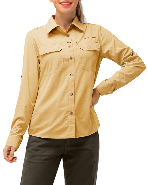 Women's UPF 50 UV Sun Protection Shirt, Cool Quick Dry Long Sleeve Outdoor Fishing Hiking Safari Travel Shirt Yellow