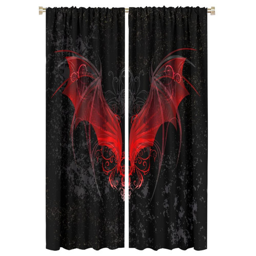 Gothic Curtains Red Bat Pattern Blackout Print Rod Pocket Window Drapes for Bedroom Living Room 42x63in