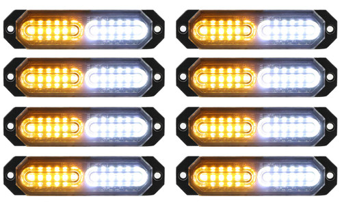 8pcs Sync Feature Ultra Slim 12-LED Surface Mount Flashing Strobe Lights for Truck Car Vehicle LED Mini Grille Light Head Emergency Beacon Hazard Warning lights (Amber/White)